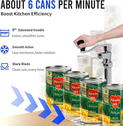 Commercial Can Opener Heavy Duty, 16" Stainless Steel Manual Table Can Opener for #10 Cans up to 10" Tall, Industrial Kitchen Tool with Cast Steel Base & Stainless Steel Blade