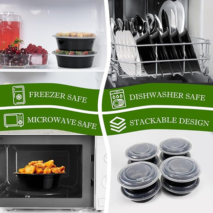Meal Prep Containers Reusable 32oz - Meal Prep Bowls with Lids 50 Pack, Round Food Prep Bowls for Takeout, Disposable To Go Food Containers, Stackable, Leakproof, BPA-Free, Microwave/Freezer Safe - Image 4