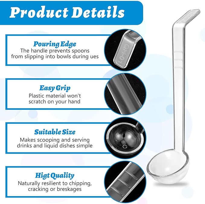 20 PCS 1 oz Plastic Soup Ladle with 7 Inches Long Handle, Mini Ladle Spoon for Serving Salad Dressings Punch Bowl Sauces and Toppings（Transparent）
