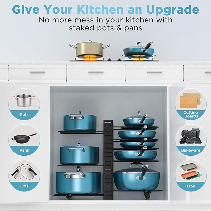ORDORA Pots and Pans Organizer for Cabinet 16.61 Height, 8 Tier Pot Organizers Rack with 3 DIY Methods, Adjustable Pan Organizer under Cabinet Kitchen Organization and Storage - Image 6