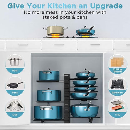 ORDORA Pots and Pans Organizer for Cabinet 16.61 Height, 8 Tier Pot Organizers Rack with 3 DIY Methods, Adjustable Pan Organizer under Cabinet Kitchen Organization and Storage - Image 6