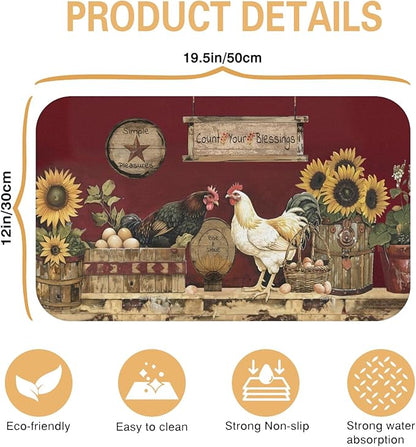 Kitchen Countertop Dish Drying Mat,Super Absorbent Coffee Bar Mat for Maker Espresso Machine, Anti-Slip Accessories for Kitchen Countertops 19x12 Inch