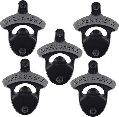 Black Bottle Top Opener Wall Mounted,Classic Open Here Beer Opener Mountable, Handy Post Mount Beer Cap Opener Gifts (5 PCS) by Wallmountedbottleopener