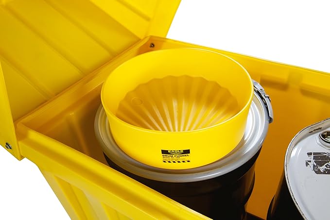 Eagle 1660 Drum Funnel – 18" Diameter, Yellow HDPE, Fits 30 & 55 Gallon Drums, 6" Side Walls to Reduce Splashing, Spout Fits 2" NPT Bung, Durable & Chemical-Resistant – Made in the USA - Image 6