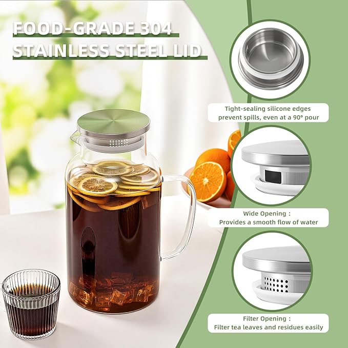 Hannadepot Glass Pitcher, 1 Gallon/3.8L Glass Water Pitcher with Lid and Spout, Heat/Cold Resistant Borosilicate Glass Water Carafe for Coffee, Juice and Homemade Beverage