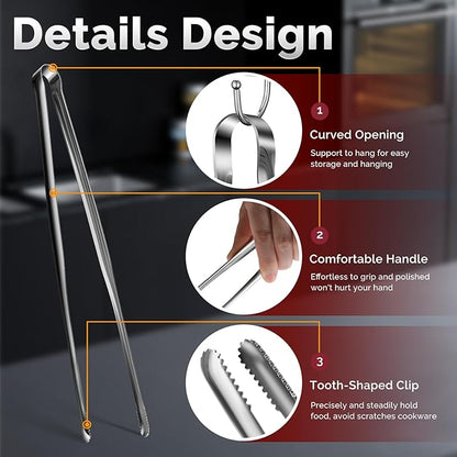Precision Serrated Non-Slip Tips Cooking Tongs 2 Set (11.5" & 13.5"), 18/8 Stainless Steel Metal Tong, Light but Durable, Easily Control Kitchen Tweezer Tongs for Frying, Plating, BBQ - Image 5