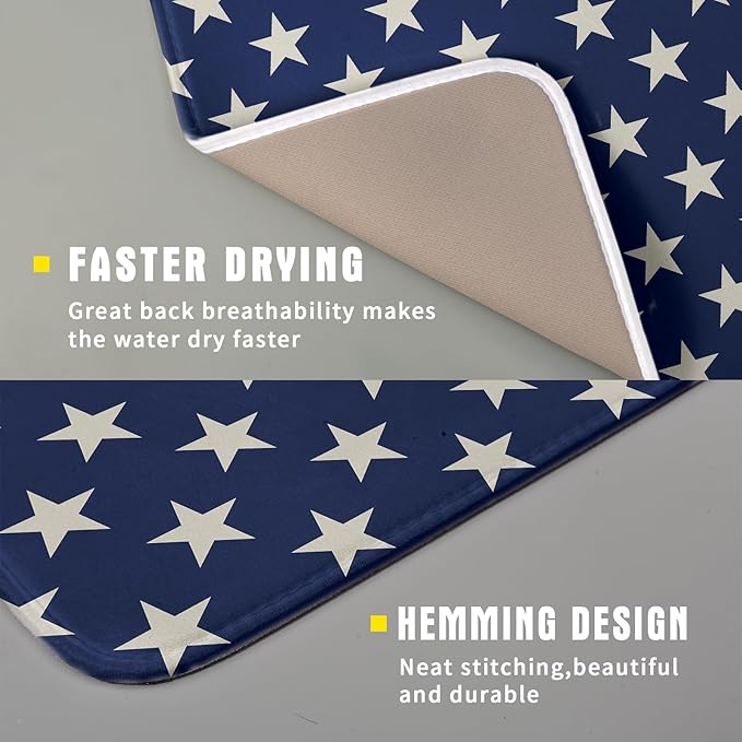 Patriotic July of 4th Blue Star Dish Drying Mat for Kitchen Counter 16x18 Memorial Independence Day Absorbent Reversible Microfiber Drying Mats Kitchen Countertop Protector Dishes Drainer Pad - Image 3