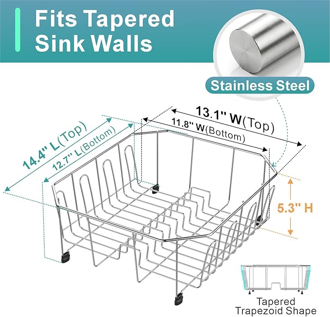 GSlife Small in Sink Dish Drying Rack - Stainless Steel Compact Dish Drainer for RV Kitchen Apartment Sink, Rust Resistant Inside Sink Rack, 1–2 Person Households, 13.1" W x 14.4" L, Silver - Image 2