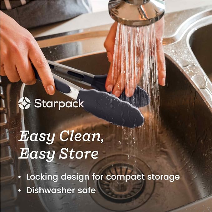 StarPack Premium Silicone Kitchen Tongs Set of 2 (9-Inch & 12-Inch) - Stainless Steel with Non-Stick Silicone Tips, High Heat Resistant to 480°F, For Cooking, Serving, Grill, BBQ & Salad (Stormy Grey) - Image 3