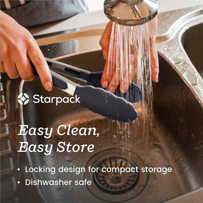 StarPack Premium Silicone Kitchen Tongs Set of 2 (9-Inch & 12-Inch) - Stainless Steel with Non-Stick Silicone Tips, High Heat Resistant to 480°F, For Cooking, Serving, Grill, BBQ & Salad (Stormy Grey) - Image 3