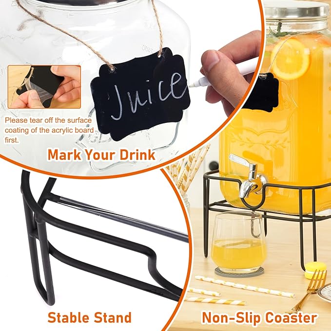 Bululuo Glass Drinks Dispenser for Parties, 2 Gallon Beverage Dispenser with Stand for Juice and Iced Tea, Water Jug Dispenser for Lemonade, Party Essential Beverage Pitcher with Spout - Image 5