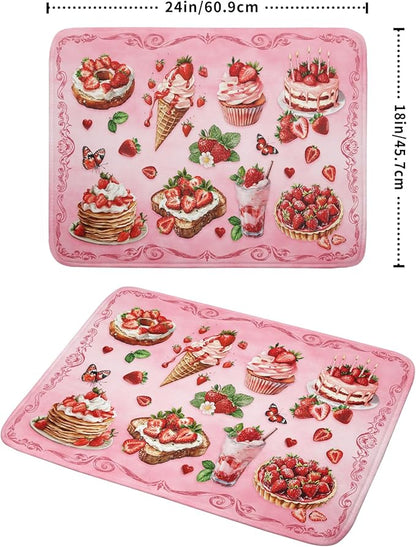 Strawberry Dish Drying Rack Mat Pink Absorbent Microfiber Dish Drying Mat for Kitchen Counter 18x24 In - Image 2