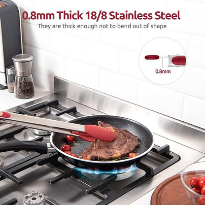 600ºF Heat Resistant Kitchen Tongs: U-Taste 16 inch Extra Long Large Silicone Cooking Tong with Sturdy Non Stick Rubber Tips & Non Slip Silicon Coated 18/8 Stainless Steel Handle for Grilling BBQ(Red) - Image 5