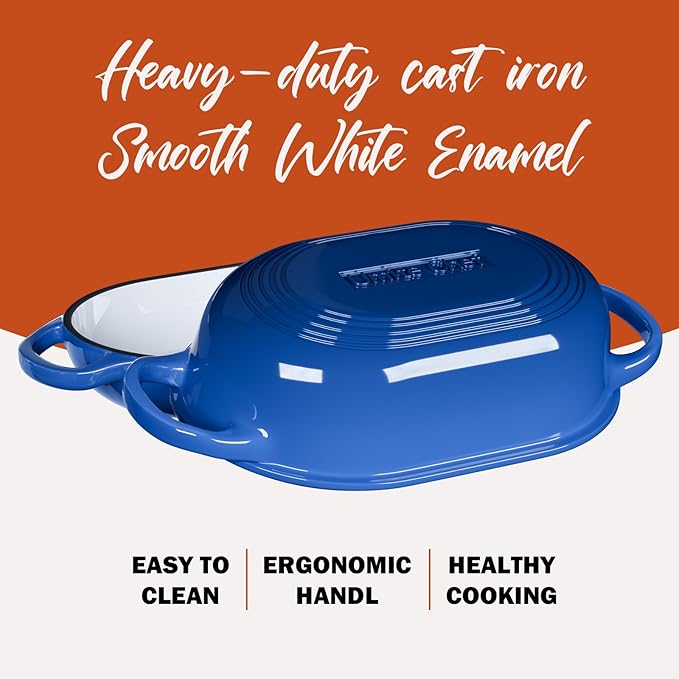 Enameled Cast Iron Dutch Oven for Bread Baking - incl. Sourdough Bread-Baking Supplies like Banneton Bread-Proofing Basket - 5QT Loaf Cast Iron Bread Oven Pan with Lid Meatloaf Pan with Lid, Sour Sough Tools, Lame(Blue） - Image 2