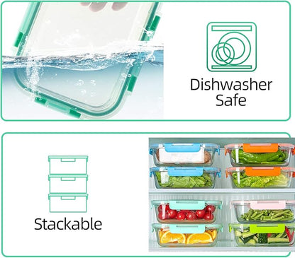 C CREST [10-Pack Glass Food Storage Containers (A Set of Five Colors), Meal Prep Containers with Lids for Kitchen, Home Use - Airtight Glass Lunch Boxes - Image 4
