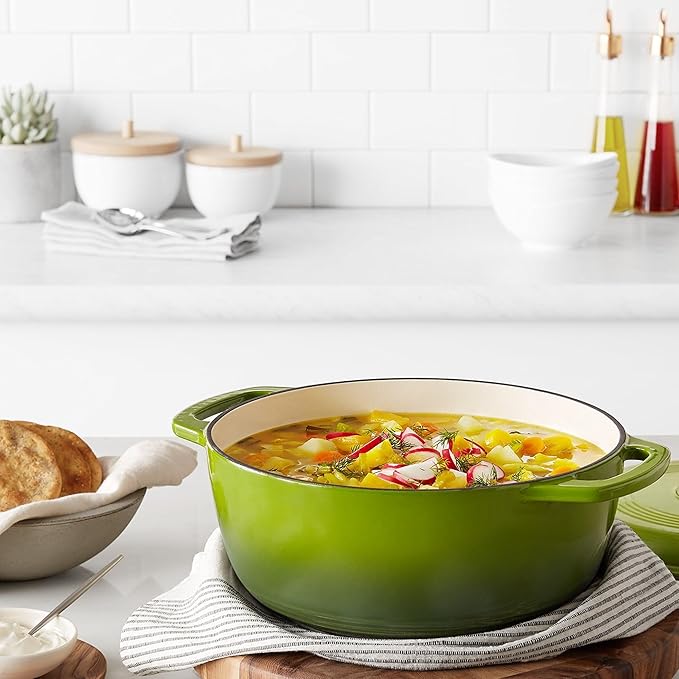 Amazon Basics Enameled Cast Iron Dutch Oven Pot with Lid, Round, Dual Handles, Heavy-Duty, Oven Safe, 6-Quart, Green - Image 6