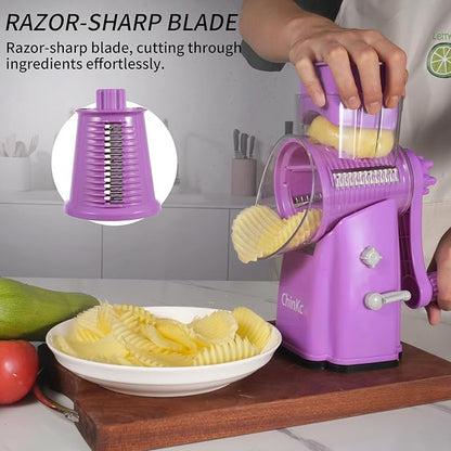 Upgrade Rotary Cheese Grater Shredder with Handle, Strong Suction Base, Multi-purpose Rotary Grater Slicer with 5 Interchangeable Blades for Ice, Vegetables, Fruit, Nuts with Blade Storage Box - Image 7