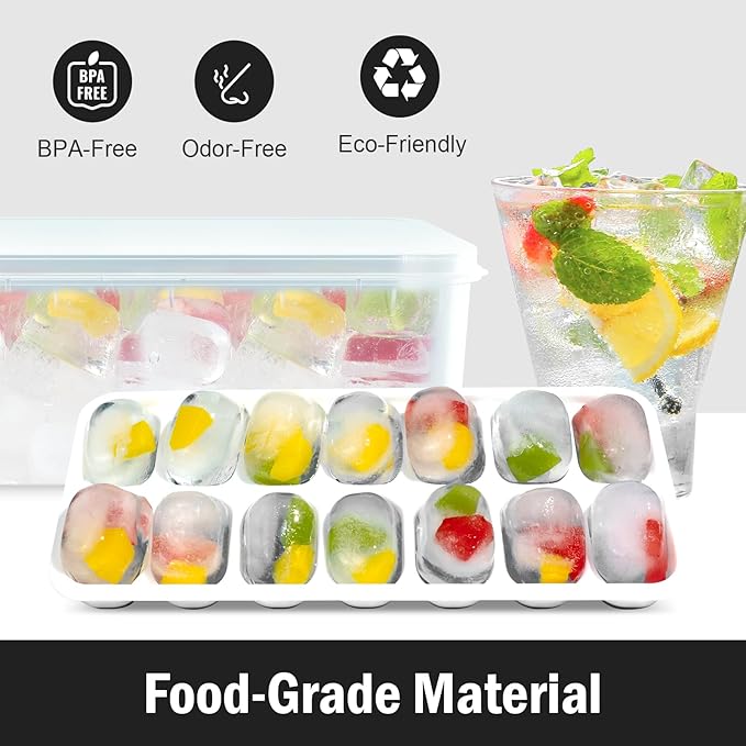 DclobTop Ice Cube Trays with Lid and Bin, Ice Trays for Freezer - Easy to Release Silicone Mold, Stackable Reusable Plastic Molds for Cocktails, Whiskey, Drinks and Iced Coffee, BPA-Free - Image 3