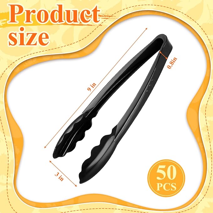 Tessco for you 80 Pcs Plastic Tongs for Serving Bulk, 9 Inch Plastic Disposable Serving Tongs, Heavy Duty Salad Tong for Kitchen, Buffet, BBQ, Events & Catering (Black) - Image 2