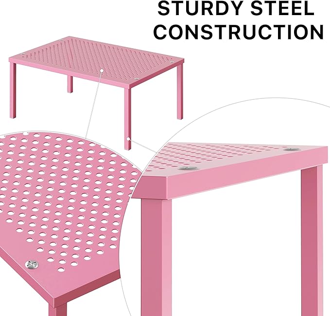 Simple Houseware Expandable Stackable Kitchen Counter Shelf Organizer, Pink, Metal Top, 11.25 in L x 7.9 in W x 5.4 in H - Image 4