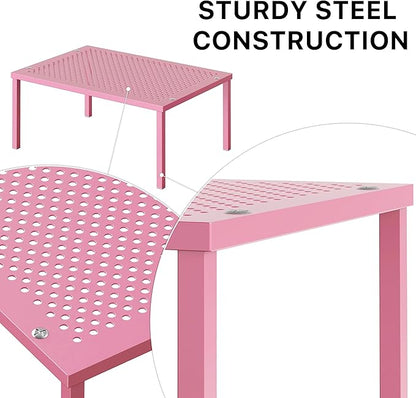 Simple Houseware Expandable Stackable Kitchen Counter Shelf Organizer, Pink, Metal Top, 11.25 in L x 7.9 in W x 5.4 in H - Image 4