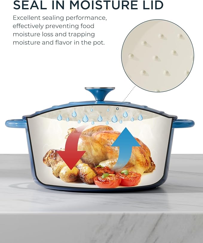 Enameled Cast Iron Dutch Oven - 7.5QT Dutch Oven Pot with Lid & Cotton Potholders - Heavy-Duty Non Stick Casserole Pot for Braising, Stews, Roasting, Baking, Suitable for All Stovetops, Navy Blue - Image 3
