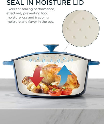 Enameled Cast Iron Dutch Oven - 6QT Pot with Lid & Cotton Potholders - Heavy-Duty Cookware for Braising, Stews, Roasting, Bread Baking, Oven Safe up to 500° F & Across All Cooktops, Navy Blue - Image 3
