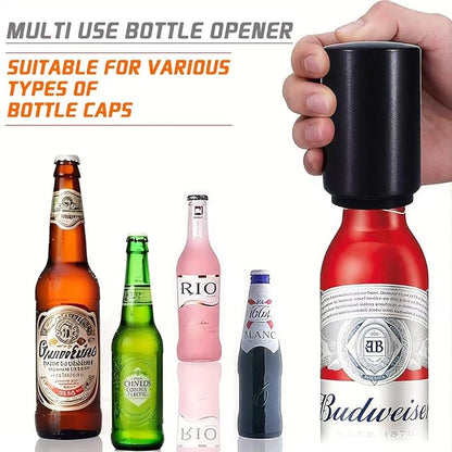 2PCS Automatic Beer Bottle Opener with Magnetic Cap, Stainless Steel One-Handed Lid Opening Spring Loaded Push&Pop for Kitchen Home Bar Restaurant Household Utensils Beer Accessories Gift