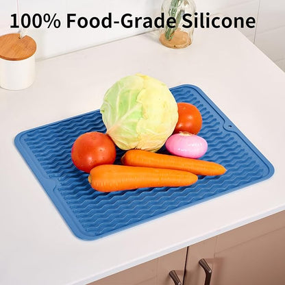 ZLR Silicone Dish Drying Mat & Heat Resistant Trivet (12" x 16") - Waterproof Counter Protector for Air Fryer, Coffee Maker - Non-Slip, BPA Free Kitchen Pad, Easy Clean Dishwasher Safe (Lichen Blue) - Image 9