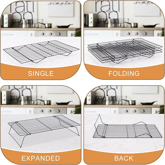 Cooling Rack for Baking 3 Tiers, 16" x 10" Cookie Cooling Wire Rack Stackable Collapsible Nonstick, Stainless Steel Baking Cooking Cooling Racks with Optimum Air Flow, Black - Image 4