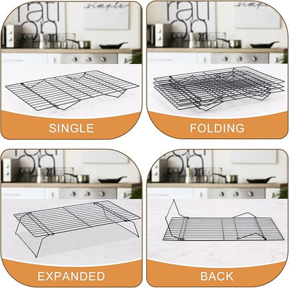 Cooling Rack for Baking 3 Tiers, 16" x 10" Cookie Cooling Wire Rack Stackable Collapsible Nonstick, Stainless Steel Baking Cooking Cooling Racks with Optimum Air Flow, Black - Image 4
