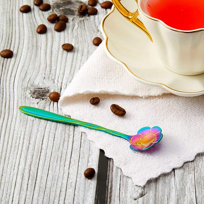 Chengu 8 Pieces Flower Coffee Tea Spoons Stainless Steel Sugar Spoons Tea Party Flower Fancy Tableware Set Stir Bar Creative Stirring Teaspoon, 8 Different Patterns(Rainbow Color) - Image 7