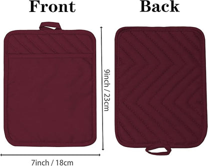 Oven Pot Holder with Pocket Cotton Heat Resistant Coaster Potholder Kitchen Hot Pad Oven Mitts for Cooking Square 7"x9"Set of 5 (Burgundy red, 5) - Image 2