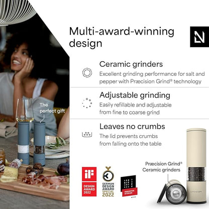LARS NYSØM Salt and Pepper Grinder Set Manual, Stainless Steel Salt and Pepper Mills with Adjustable Ceramic Grinder I Design Spice Shakers (Almond Beige) - Image 2