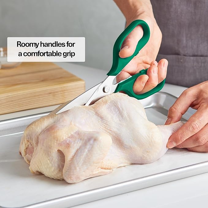 Misen Heavy Duty Kitchen Shears - Comfortable Ambidextrous Scissors for Meat, Poultry, Herbs & More - Easy to Clean - German Stainless Steel - Large | Green - Image 2