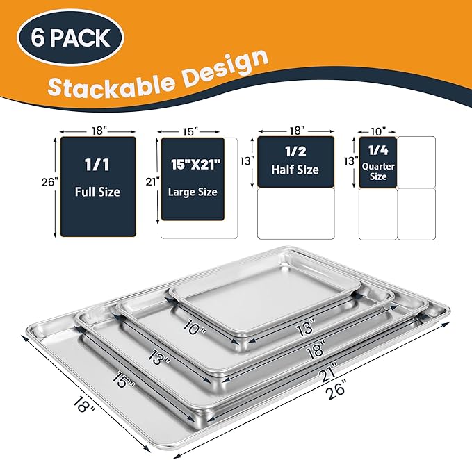 6 Pack Big Size Baking Sheet Pan, Aluminum Commercial Cookie Sheet Pan, Durable & Anti-Stick 15”x 21” - Image 7