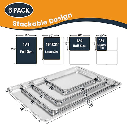 6 Pack Half Size Baking Sheet Pan, Aluminum Commercial Cookie Sheet Pan, Durable & Anti-Stick 18”x 13” - Image 7