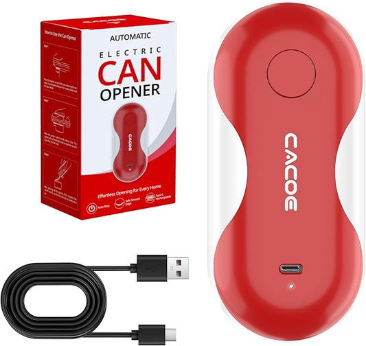 CACOE Automatic Smart Electric Can Opener with Auto Stop & USB-C Charging - Cordless Can Opener for Elderly and Arthritic Users for Seniors & Arthritis, Effortless One-Touch Open (red)