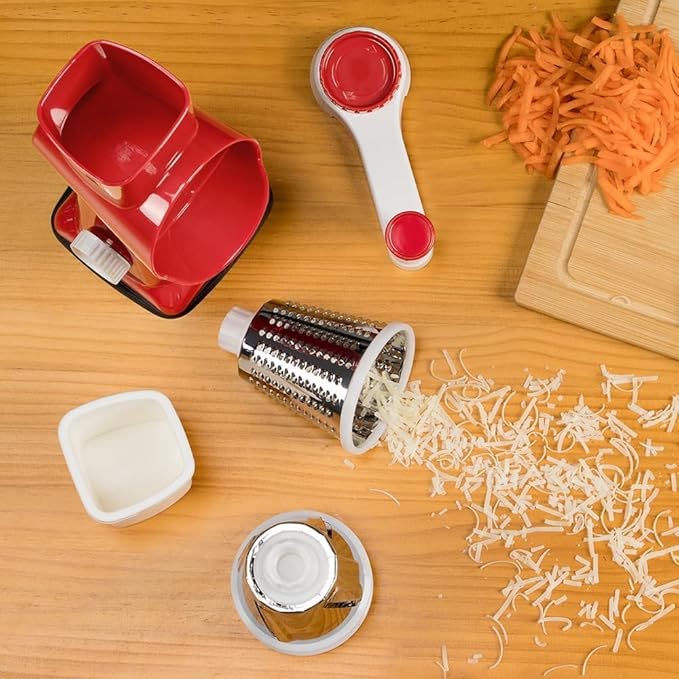 KEOUKE Rotary Cheese Grater Hand Crank Red - Shredder Slicer Grinder 3 Stainless Steel Blades, Stable Suction, Labor-Saving Handle, Safe Kitchen Tool for Cheese, Vegetable, Nuts, Chocolate - Image 7