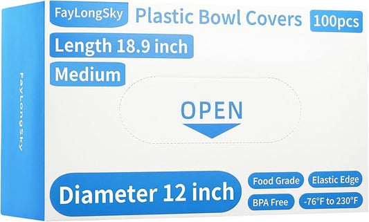 100 Boxed Bowl Covers Bread Proofing Plastic Wrap for Food Shower Caps for Sourdough Bread Baking Rising Elastic Reusable BPA Free Food Grade (Diameter 12") by FAYLONGSKY
