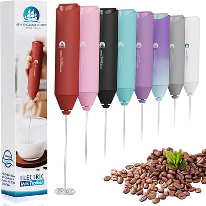 Powerful Milk Frother Handheld Foam Maker, Mini Whisk Drink Mixer for Coffee, Cappuccino, Latte, Matcha, Hot Chocolate, No Stand, Red by NewEnglandStories