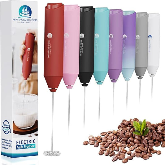 Powerful Milk Frother Handheld Foam Maker, Mini Whisk Drink Mixer for Coffee, Cappuccino, Latte, Matcha, Hot Chocolate, No Stand, Red by NewEnglandStories