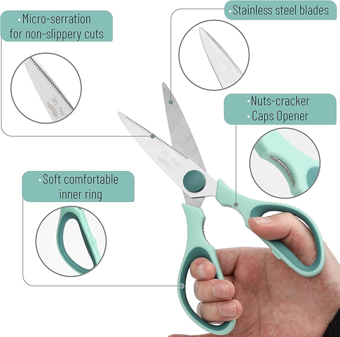 Mr. Pen- All Purpose Kitchen Shears with Protective Sheath, 8 Inch, Dishwasher Safe, Stainless Steel Food Scissors with Micro-Serrated Blades, Durable Utility Kitchen Shears, Teal - Image 3