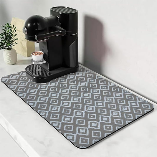 Bloss Dish Drying Mat, 2025 Multiple Usage Coffee Bar Mat, Kitchen Counter Mat, Absorbent Hide Stain Rubber Backed Dish Drying Pad(16.1"x24.1", Gray-White Plaid) by Bloss
