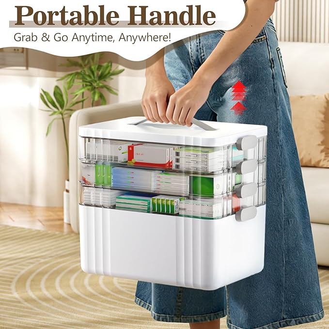 ARSTPEOE 4-Tier Medicine Organizer - Portable Medicine Cabinet with Plastic Handle, Multipurpose Medical Box, Empty First Aid Kit for Home - Image 5