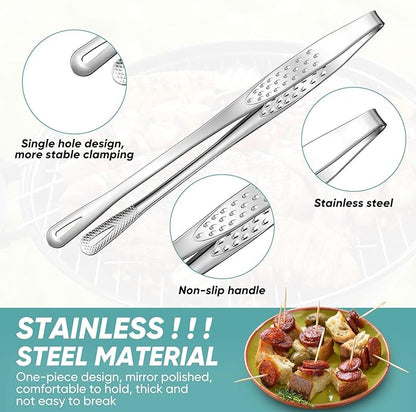 meekoo 6 Pcs 7.8 Inches Stainless Steel Korean BBQ Grill Tongs Japanese Barbecue Tongs for Cooking Portable Kitchenware Home Outdoor Steak Salad Food