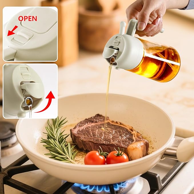 SWEET VIEW Oil Sprayer for Cooking, 16oz/470ml Glass Oil Dispenser/Pour Bottle, Kitchen Accessories, Kitchen Gadgets for Air Fryer, Salad, BBQ, with Stickers (White) - Image 4