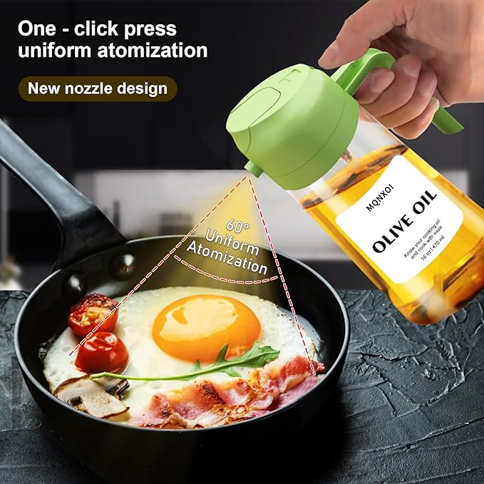2 in 1 Glass Oil Sprayer & Dispenser,16oz/470ml Olive Cooking, Air Fryer, and Salad, for Kitchen Gadgets and Air Fryer Accessories, w/Stickers (Green) - Image 3