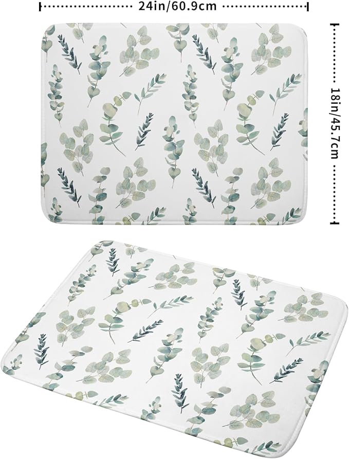 Eucalyptus Leaf Dish Drying Mat for Kitchen Counter Spring Summer Seasonal Microfiber Absorbent Dish Draining Reusable Washable Foldable Extra Large 18"x24" - Image 2