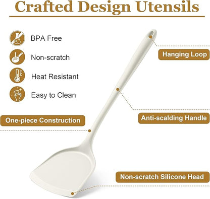 LIANYU 8Pcs Kitchen Cooking Utensils Set, Silicone Utensil Sets, Heat Resistant Kitchen Gadgets Essentials for Nonstick Cookware with Spatula, Spoon, Tuner, Ladle, Dishwasher Safe, White - Image 4
